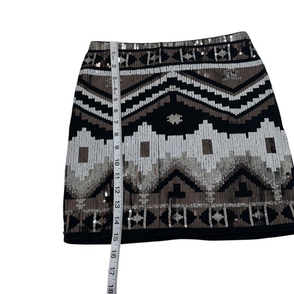 Express Black Mini Skirt With Sequin Aztec Geometric Pattern Womens Size XS - Picture 6 of 7
